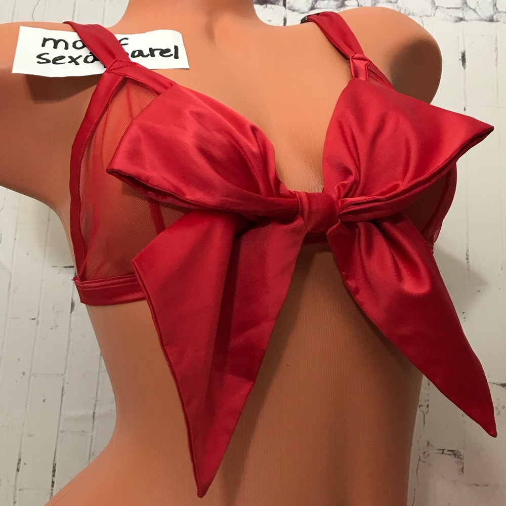 VS XS S L XL LUXE SATIN BOW BRALETTE BRA MESH